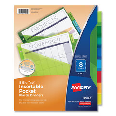 WorkSaver� Big Tab Multicolor Plastic Dividers with Slash Pocket