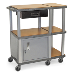 LUXLWTPS73BRE - LuxorTeachers Presentation Workstation with Locking Drawer & Storage Cabinet
