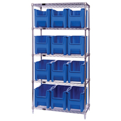 QNTWR5-600BL-EA - Quantum Storage Systems Wire Shelving Unit with Giant Open Hopper Bins