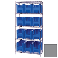 QNTWR5-600GY-EA - Quantum Storage Systems Wire Shelving Unit with Giant Open Hopper Bins