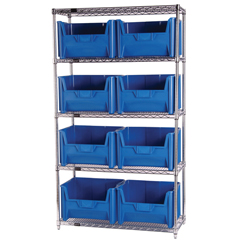 QNTWR5-700BL-EA - Quantum Storage Systems Wire Shelving Unit with Giant Open Hopper Bins