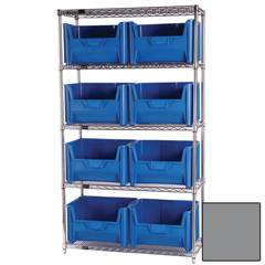 QNTWR5-700GY-EA - Quantum Storage Systems Wire Shelving Unit with Giant Open Hopper Bins