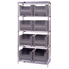 QNTWR5-800GY-EA - Quantum Storage Systems Wire Shelving Unit with Giant Open Hopper Bins