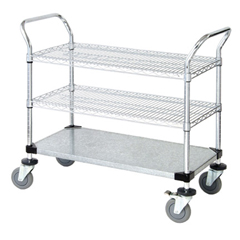 QNTWRC-1848-3CG-EA - Quantum Storage Systems2 Wire Shelf & 1 Solid Shelf Mobile Utility Cart