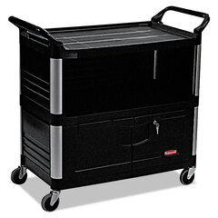 RCP4095BLA - Rubbermaid Commercial Three-Shelf AV/Equipment Cart, Lockable Enclosed Shelf