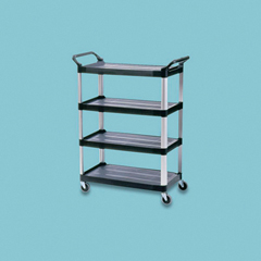 Mets24 (Janitorial Supplies, Office Equipment & Cleaning Products) : 4-Shelf Utility Cart, Open All Sides Product Image - Click Here for More Details