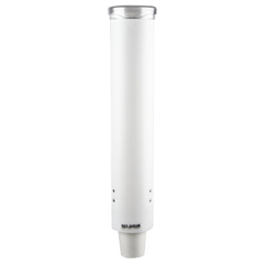 SANC4160WH - San Jamar White Plastic Small Water Pull-Type Cup Dispenser with Hinged Flip-Cap