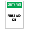 First Aid Signs (Depicted Text : Safety First, First Aid Kit, Color : White/Red/Black, Length : 10 in)