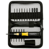 18 Piece UltraTech� Interchangeable Blade Screwdriver Sets (Includes : (3) Hex Blades .050, 1/16, 5/64 in., (3) Nut driver Blades 3/32, 1/8, 5/32 in., (4) Slotted Blades 3/64, 1/16, 5/64, 3/32 in., (2) Phillips Blades #000, #00, (4) Torx Blades T6, T7, T8, T9, Awl/Scribe, Handle, Pocket Size Zipper Holder, Handle Material : Plastic, Shank Material : Chrome Vanadium Steel)