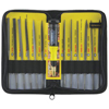 12 Piece Swiss Pattern Neddle File Sets (Length : 5 1/2 in, Shank Diam : 1/8 in, Includes : (1) Warding (Flat) File, (1) Round File, (1) Three Square File, (1) Equaling (Mill) File, (1) Square File, (1) Half Round File, (1) Crossing File, (1) Oval File, (1) Knife File, (1) Barrette File, (1) Slitting File, (1) Joint Edge Round Fi)