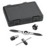5 Piece Tap & Die Drive Tool Sets (Handle Type : Flat, Includes : Small Tap Adapter, Medium Tap Adapter, Die Adapter, Sliding T for Adapters, Tap and Die Ratcheting T Wrench, Blow Molded Case, Finish : Chrome)
