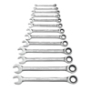 13 Piece Combination Ratcheting Wrench Sets (No. of Points : 12, Opening Size : 1/4 in, 5/16 in, 3/8 in, 7/16 in, 1/2 in, 9/16 in, 5/8 in, 1 7/16 in, 13/16 in, 7/8 in, 15/16 in, 1 in, Opening Type : Open/Box)