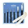 6 Piece Punch & Chisel Kits (Includes : 1/8, 3/16 in. Pin Punches, 3/16 in. Center Punch, 3/16 in. Solid Punch, 1/2, 5/8 in. Cold Chisels, Pouch, Stock Shape : Hex, Tip Type : Round, Beveled, Pointed)