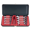 9 Piece Stubby Reversible Gear Ratcheting Wrench Sets (Opening Size : 1/4 in, 5/16 in, 3/8 in, 7/16 in, 1/2 in, 9/16 in, 5/8 in, 11/16 in, 3/4 in, Opening Type : Open/Box, Includes : Sturdy Metal Case)