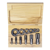 High Carbon Steel 12-Piece Tap & Re-Threading Pipe Die Sets (Thread - TPI or Pitch : 1/8 in - 27 NPT, 1/4 in - 18 NPT, 3/8 in - 18 NPT, 1/2 in - 14 NPT, 3/4 in - 14 NPT, 1 in - 11 1/2 NPT, Material : Carbon Steel, Includes : Wooden Case)