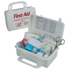 Handy Deluxe First Aid Kits (Includes : (50) 3/4 x 3 in. Plastic Strips, (20) Assorted Woven Strips, (6) Triple Biotic Cream Wipes, (6) Gauze Pads 3 x 3 in., (5) Knuckle Woven Bandages, (5) 1 x 3 in. Woven Strips, (5) 2 x 3 in. Woven Bandages, (5) Fingertip Woven Bandages, (4) A, Length : 4 3/4 in, Width : 7 3/4 in)