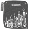 5 Piece Ratcheting Offset Box Wrench Sets (Opening Type : Box/Box, Includes : (1) 1/4 x 5/16 in, (1) 3/8 x 7/16 in, (1) 1/2 x 9/16 in, (1) 5/8 x 11/16 in, (1) 3/4 x 7/8 in, Denim Tool Roll, Material : Alloy Steel)