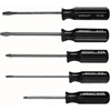 5 Piece Screwdriver Sets (Tip Type : Phillips, Slotted, Shank Type : Round (Unless Noted), Includes : (1) Slotted 1/4 in, 6 in. Blade, (1) Slotted 5/16 in, 6 in. Blade, (1) Cabinet 3/16 in, 6 in. Blade, (1) Phillips #2, 4 in. Blade, (1) Slotted 5/16 in, 6 in. Sq. Blade, A711-Pouch)