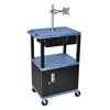 Multipurpose Utility Cart with Cabinet, Monitor Mount & Drawer (Color : Blue and Black, Size : 18 L x 24 W x 42.5 H, Material :Thermoplastic Shelves, Steel Cabinet, Steel Drawer, Plastic Legs)