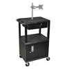 Multipurpose Utility Cart with Cabinet, Monitor Mount & Drawer (Color : Black, Size : 18 L x 24 W x 42.5 H, Material :Thermoplastic Shelves, Steel Cabinet, Steel Drawer, Plastic Legs)