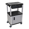 Multipurpose Utility Cart with Cabinet & Drawer (Color : Black and Nickel, Size : 18 L x 24 W x 42.5 H, Material :Thermoplastic Shelves, Steel Cabinet, Steel Drawer, Plastic Legs)