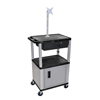 Multipurpose Utility Cart with Cabinet, Monitor Mount & Drawer (Color : Black and Nickel, Size : 18 L x 24 W x 42.5 H, Material :Thermoplastic Shelves, Steel Cabinet, Steel Drawer, Plastic Legs)