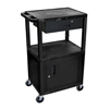 Multipurpose Utility Cart with Cabinet & Drawer (Color : Black, Size : 18 L x 24 W x 42.5 H, Material :Thermoplastic Shelves, Steel Cabinet, Steel Drawer, Plastic Legs)