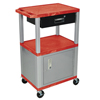 Multipurpose Utility Cart with Cabinet & Drawer (Color : Red and Nickel, Size : 18 L x 24 W x 42.5 H, Material :Thermoplastic Shelves, Steel Cabinet, Steel Drawer, Plastic Legs)