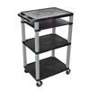 Presentation Cart with Open Shelves & Pull Out Tray (Color : Black and Nickel, Size : 18 L x 24 W x 42.5 H, Material :Thermoplastic Shelves, Steel Cabinet, Plastic Legs and Tray)