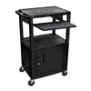 Presentation Cart with Cabinet & Pull Out Tray (Color : Black, Size : 18 L x 24 W x 42.5 H, Material :Thermoplastic Shelves, Steel Cabinet, Plastic Legs and Tray)