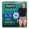 Depend Fresh Protection Adult Incontinence Underwear for Men, Disposable, Maximum Absorbency, Extra-Large, Grey, 15 ct, PK/1, CS/30