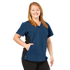 California Ave Women's Yoga-Style Stretch Scrub Top with Pockets, Blue, Medium