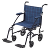 Transport Wheelchair Fly-Lite Aluminum Frame with Blue Finish 300 lbs. Weight Capacity Full Length / Fixed Height / Padded Arm Blue Plaid Upholstery, 1/EA