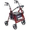 4 Wheel Rollator / Transport Chair Duet Burgundy Adjustable Height / Transport / Folding Aluminum Frame, 1/EA
