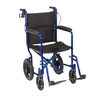 Transport Wheelchair Expedition Aluminum Frame with Blue Finish 300 lbs. Weight Capacity Full Length / Fixed Height / Padded Arm Black Upholstery, 1/EA