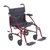 Ultra Lightweight Transport Chair drive™ Fly-Lite Aluminum Frame with Burgundy Finish 300 lbs. Weight Capacity Fixed Height / Padded Arm Black Upholstery, 1/EA