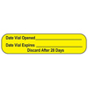 Pre-Printed / Write On Label Indeed Auxiliary Label Yellow Paper Date Vial Opened_____Date Vial Expires____ Discard After 28 Days Black Quality Control Label 3/8 X 1-5/8 Inch