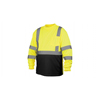 Pyramex Safety Products T-Shirt - Hi-Vis Lime Long Sleeve T-Shirt - Size Large - Hi-Vis Lime Lightweight Polyester Moisture Wicking T-Shirt With Black Bottom PYRRLTS3110BL